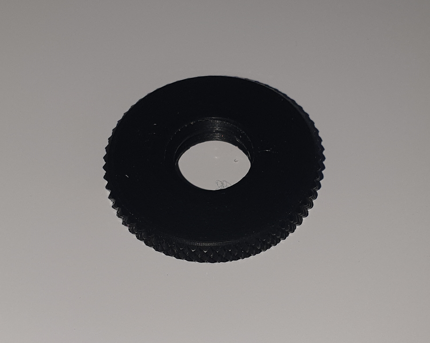 K&M - 03-31-550-15 - Aluminum knurled threaded disc [black] for end of mic and booms - 3/8".