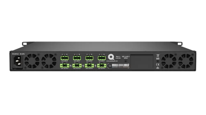 Quest - QX4150 - 4 x Channel Power amplifier, 150W per ch,4Ω-16Ω, 2 CH 300W 70v-100v, analogue input. Optional Dante/AES67 Version.