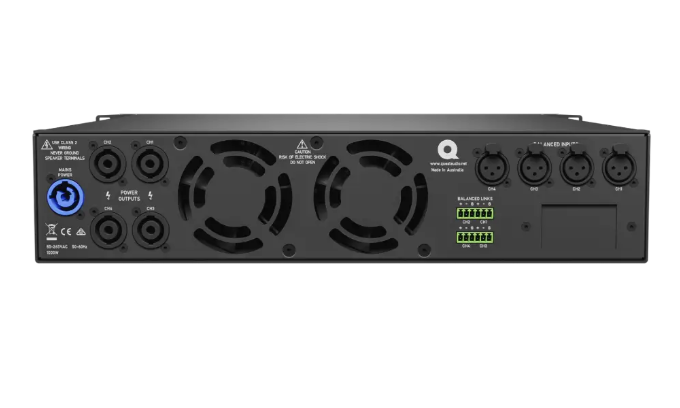 Quest - QX41500 - 4 x Channel Power amplifier, 1500W per ch,4Ω-16Ω, 70v-100v, analogue input. Optional Dante/AES67 Version.