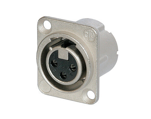 Neutrik - NC3FD-LX-0 - 3 pole female receptacle, solder cups, Nickel housing, silver contacts. NO Latching Mech