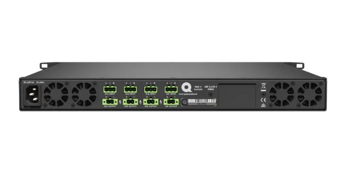 Quest - QX4300 - 4 x Channel Power amplifier, 300W per ch,4Ω-16Ω, 70v-100v, analogue input. Optional Dante/AES67 Version.