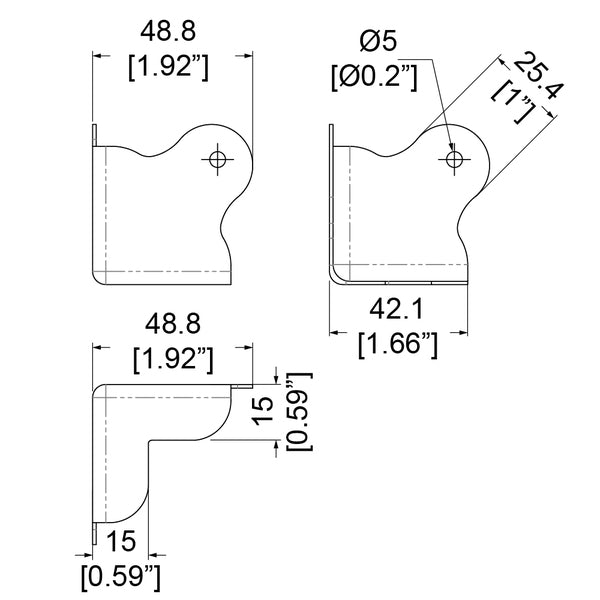 Penn Elcom - C0680Z - Medium PennBrite 2 Leg Flat Corner with 2.5mm Radius