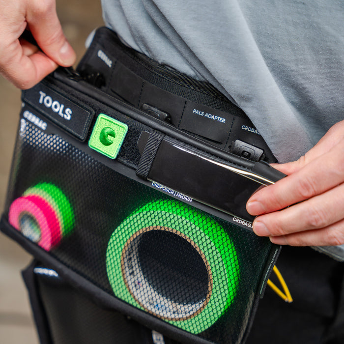 CRDBag - Attach CRDPOUCH MKII to belt, shoulder strap, and hip belt of a backpack.