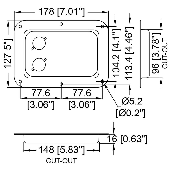 Penn Elcom - D023K - Dish Punched for 2 x D-Series Connectors Black