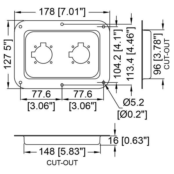Penn Elcom - D028K - Dish Punched for 2 x EP or G-Series Connectors - Black