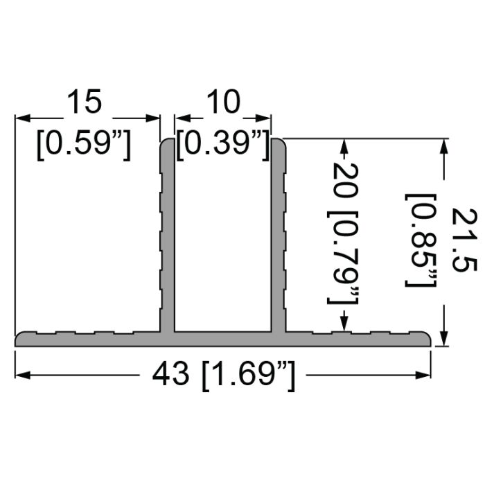 Penn Elcom - E2226 - Hat-Shaped Divider Extrusion For 9mm Panels - Sold as a 4M Length.