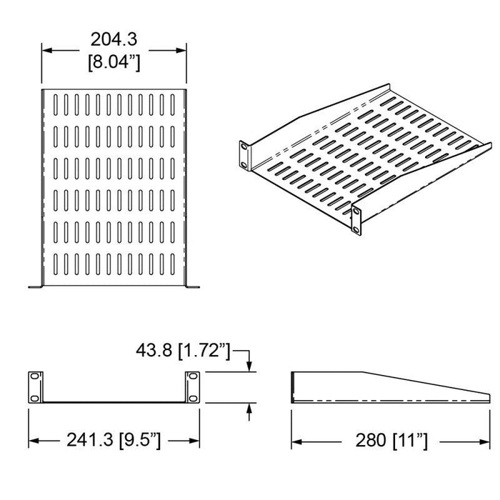 Penn Elcom - R1194-905-1UVK - 1U Vented Half Rack Shelf - 280mm Deep.