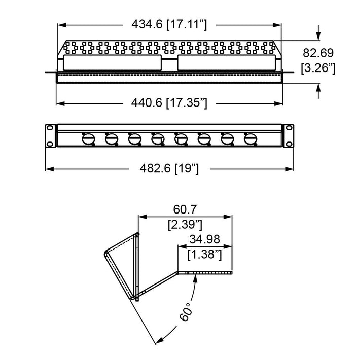 Penn Elcom - R1270-8 - 1U Reversable Rack Panels With Lacing Bar - Punched for 8 x D-Series Connectors.