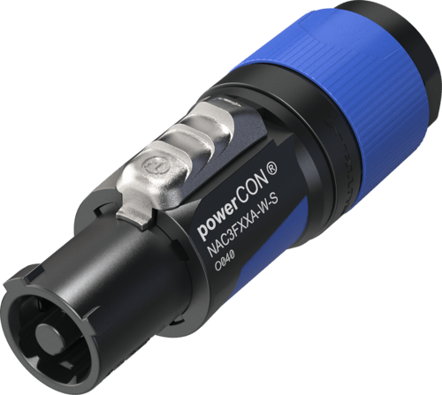NAC3FXXA-W-S - Neutrik - NAC3FXXA-W-S - Power In Cable Connector - Locking AC mains cable connector, keyed and color coded (blue) for power-in, screw terminal assembly, for cable diameters 6 - 12 mm.