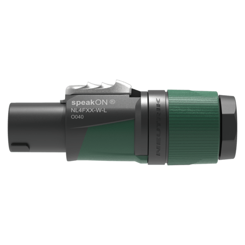 NL4FXX-W-L - Neutrik - NL4FXX-W-L - 4 pole cable connector, chuck type strain relief, dark grey bushing.
