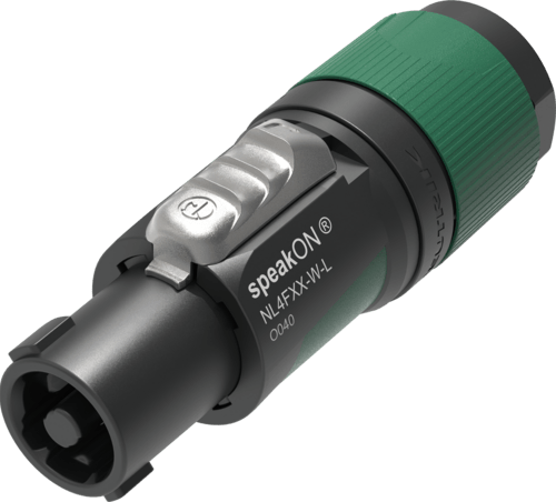 NL4FXX-W-L - Neutrik - NL4FXX-W-L - 4 pole cable connector, chuck type strain relief, dark grey bushing.