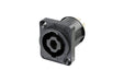 NL4MPXX - Neutrik - NL4MPXX - 4 pole chassis connector, black D-size flange, countersunk thru holes, 3/16" flat tabs.