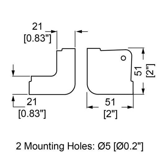 C1821K - Penn Elcom - C1821K - 2 Leg Black Wrap-Around Cabinet Corner with Countersunk Holes and 12mm Radius