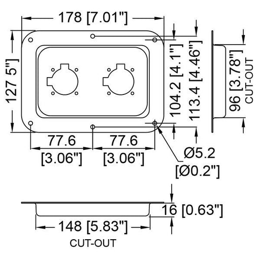 D028K - Penn Elcom - D028K - Dish Punched for 2 x EP or G-Series Connectors - Black