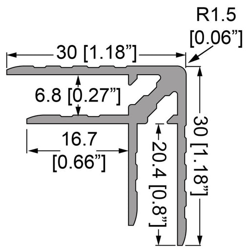 E0885 - Penn Elcom - E0885 - Double Angle Extrusion - 30mm x 30mm For 6mm Panels - Sold as a 4M Length.
