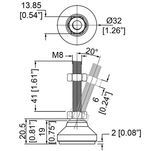 F3000 - Penn Elcom - F3000 - Set of 4 Steel Adjuster Feet with M8 thread for Rack Enclosures.