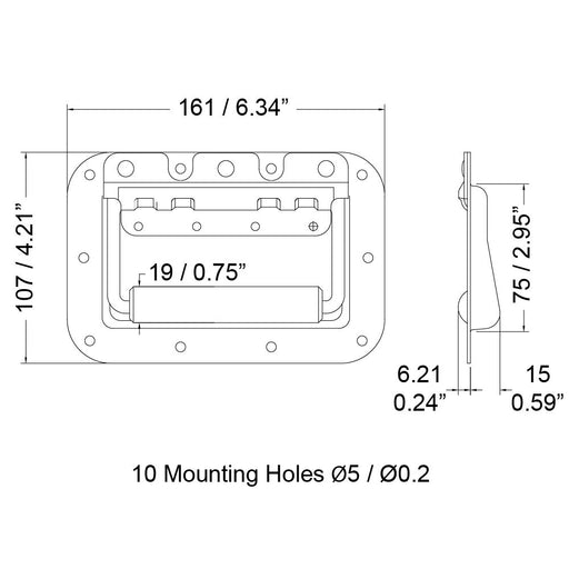 H1064K - Penn Elcom - H1064K - Rivet Protected Recessed Handle - Black.