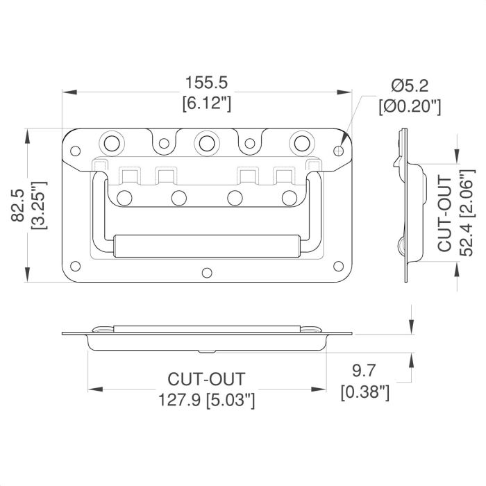 H7148K - Penn Elcom - H7148K - Slim Lid Rivet Protected Recessed Handle