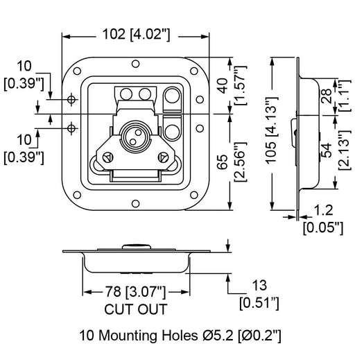 L908/915Z - Penn Elcom - L908/915Z - Medium Latch in Plain Dish with Padlock Bracket