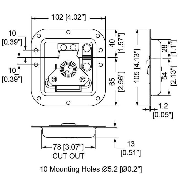 L908/915Z - Penn Elcom - L908/915Z - Medium Latch in Plain Dish with Padlock Bracket