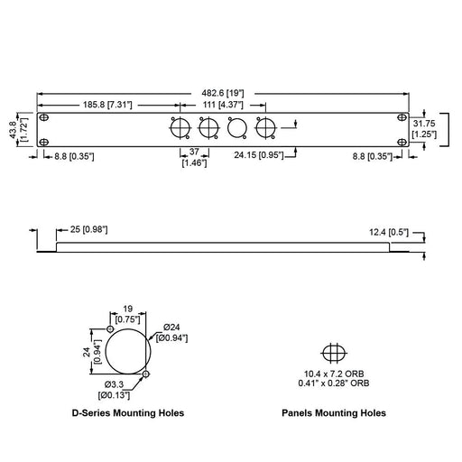 R1269/1UK/04 - Penn Elcom - R1269/1UK/04 - Punched Panel for 4 x D-Series Connectors