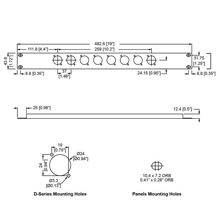R1269/1UK/08 - Penn Elcom - R1269/1UK/08 - Punched Panel for 8 x D-Series Connectors