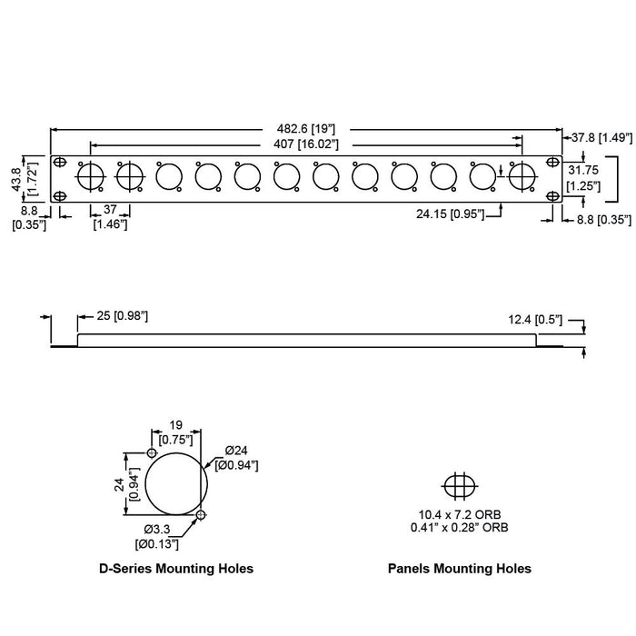 R1269/1UK/12 - Penn Elcom - R1269/1UK/12 - Punched Panel for 12 x D-Series Connectors