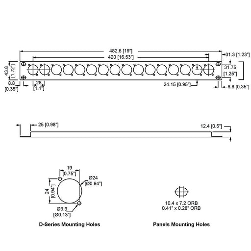 R1269/1UK/16 - Penn Elcom - R1269/1UK/16 - Punched Panel for 16 x D-Series Connectors