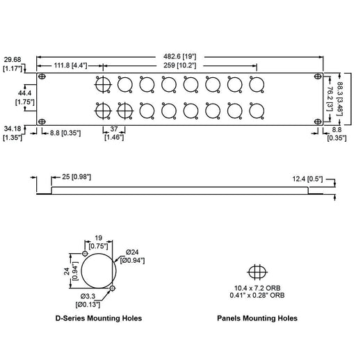R1269/2UK/16 - Penn Elcom - R1269/2UK/16 - Punched Panel for D-Series Connectors