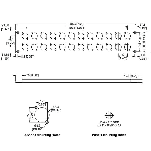 R1269/2UK/24 - Penn Elcom - R1269/2UK/24 - Punched Panel for 24 x D-Series Connectors