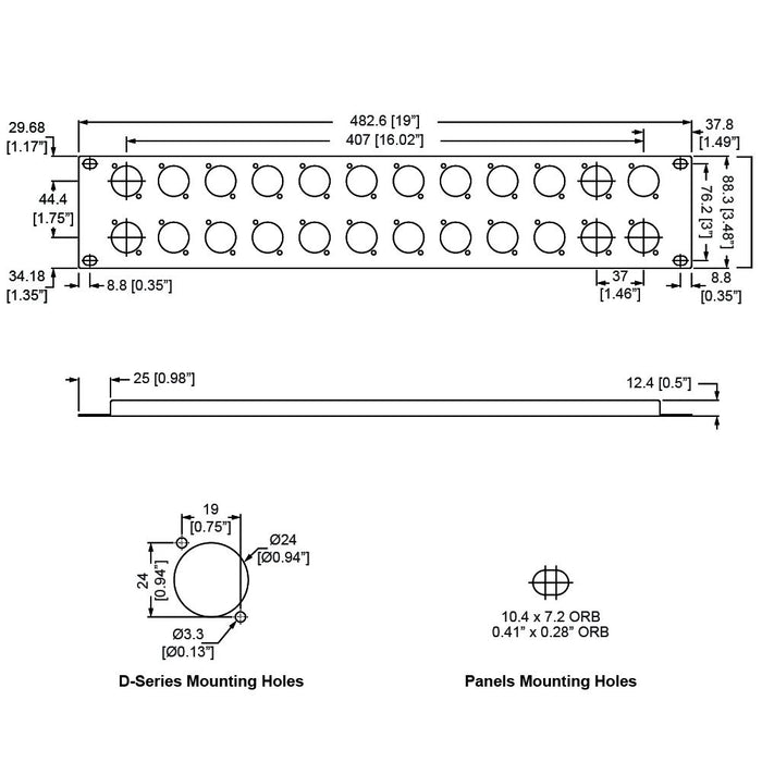 R1269/2UK/24 - Penn Elcom - R1269/2UK/24 - Punched Panel for 24 x D-Series Connectors