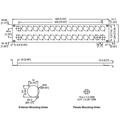 R1269/2UK/32 - Penn Elcom - R1269/2UK/32 - Punched Panel for 32 x D-Series Connectors