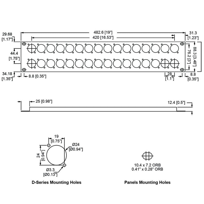 R1269/2UK/32 - Penn Elcom - R1269/2UK/32 - Punched Panel for 32 x D-Series Connectors