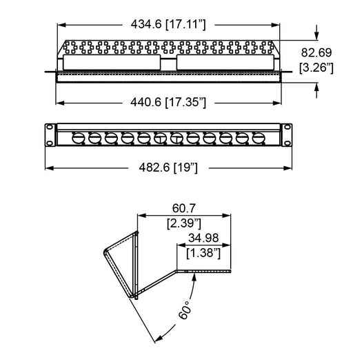 R1270-1U-12 - Penn Elcom - R1270-12 - 1U Reversable Rack Panels With Lacing Bar - Punched for 12 x D-Series Connectors.