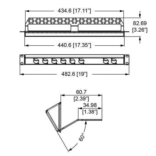 R1270-1U-PC - Penn Elcom - R1270-1U-PC - 1U Reversible Tilted Rack Panel with Lacing Bar - Punched for 6 x D-Series and 2 x PowerCon.