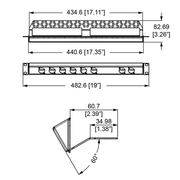 R1270-1U-PC - Penn Elcom - R1270-1U-PC - 1U Reversible Tilted Rack Panel with Lacing Bar - Punched for 6 x D-Series and 2 x PowerCon.