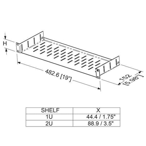 R1297-152/2UK - Penn Elcom - R1297-152/2UK - 2U Clamping Rack Shelf - 152mm Deep.