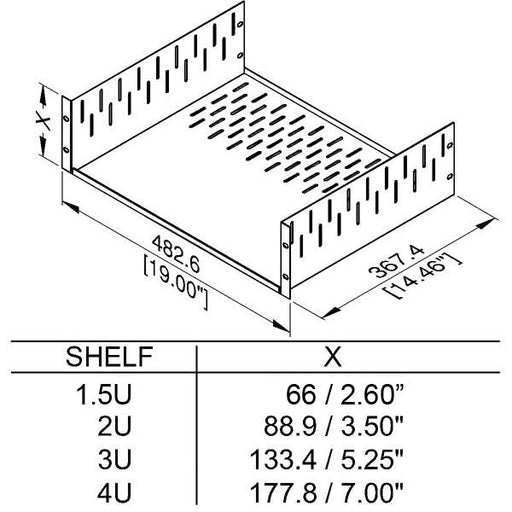 R1297/2UK - Penn Elcom - R1297/2UK - 2U Black Clamping Rack Shelf - 367mm Deep.