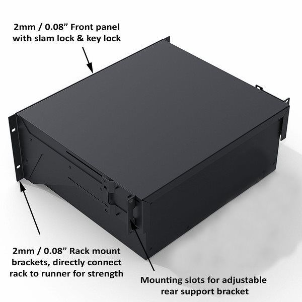 R2295-4UK - Penn Elcom - R2295-4UK - 4RU - 14" Deep Tour Grade Heavy Duty Rack Drawer - Aluminium