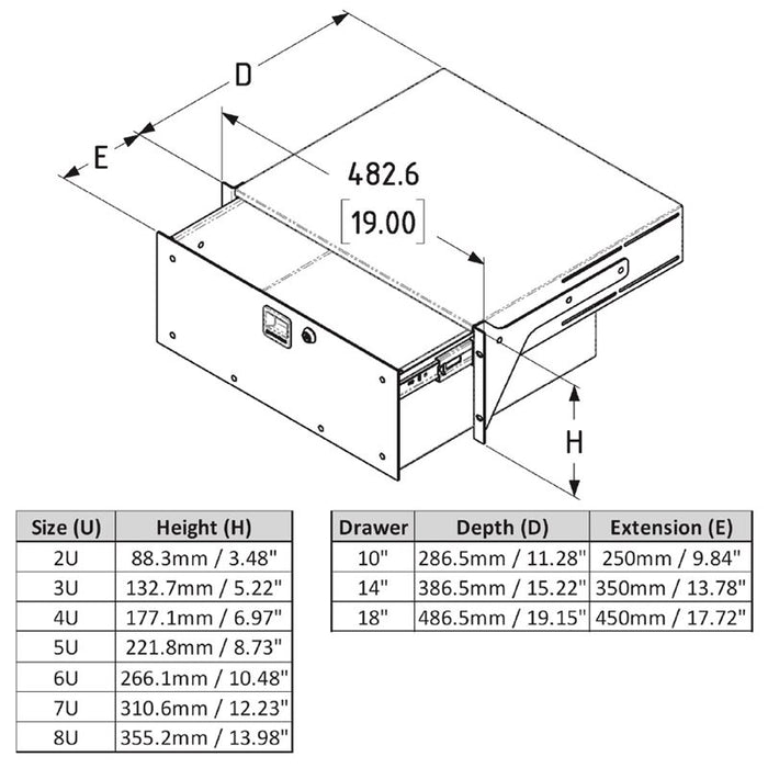 Penn Elcom - R2293-10-3UK - 3RU 10" Deep Tour Grade Heavy Duty Rack Drawer