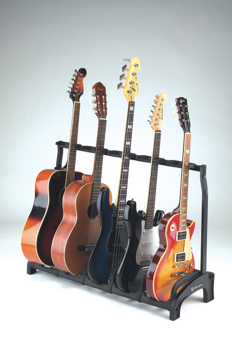 K&M - 17525-016-00 - Electric And Bass Guitar Stand For Upto 5 Guitars - Guardian 5. - Black and Translucent