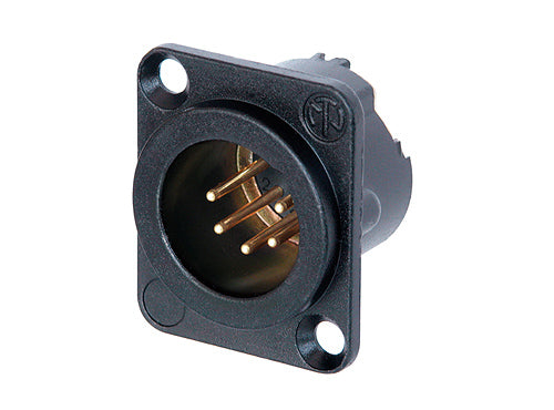 Neutrik - NC5MD-LX-B - 5 pole male receptacle, solder cups, black metal housing, gold contacts.