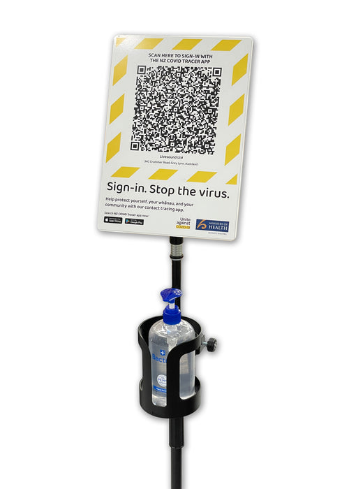 QR Code Stand - With Hand Sanitizer Holder - Custom Printed QR Code