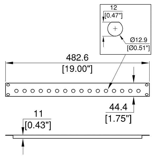 Penn Elcom - R1280/1UK/16 - Punched for 16 x BNC Connectors.