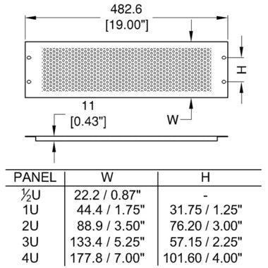 Penn Elcom - R1286/4UVK - Perforated Steel Rack Panel.