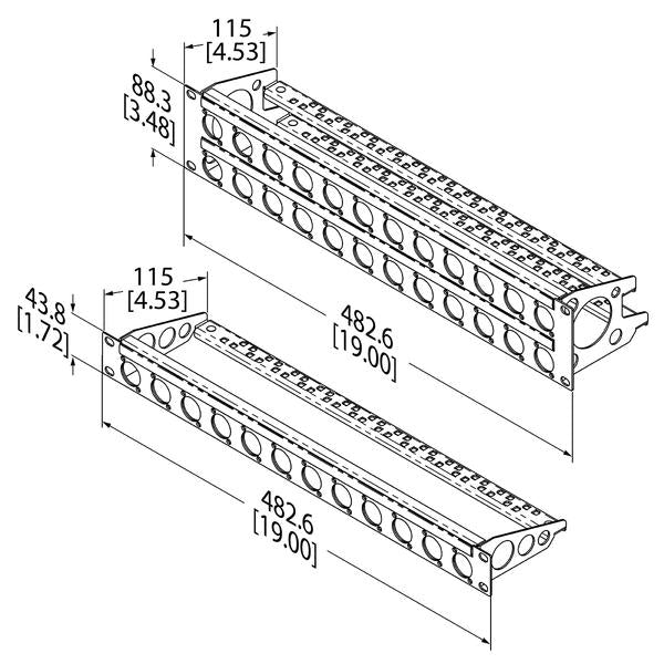 Penn Elcom - R2269/1UK-08 - Rack Panel punched for D-Series Connectors with Cable Support Bar