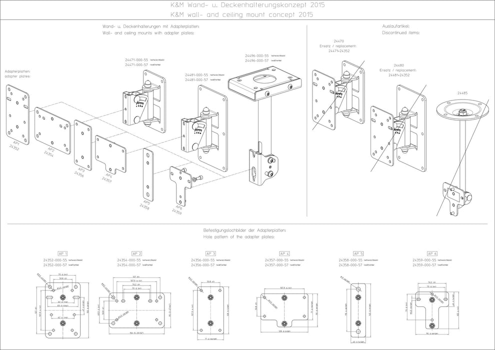 24354-000-55 - K&M - 24354-000-55 - Adapter Panel 2 For 24471 & 24481 Wall Mounts.
