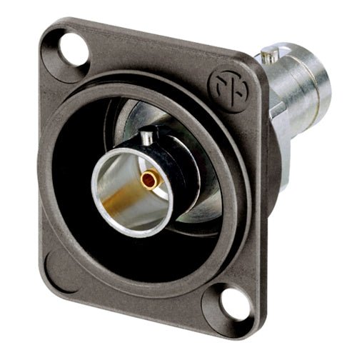 NBB75DFGX - Neutrik - NBB75DFGX - Grounded UHD BNC chassis connector, feedthrough in antraloy plated D-shape housing.