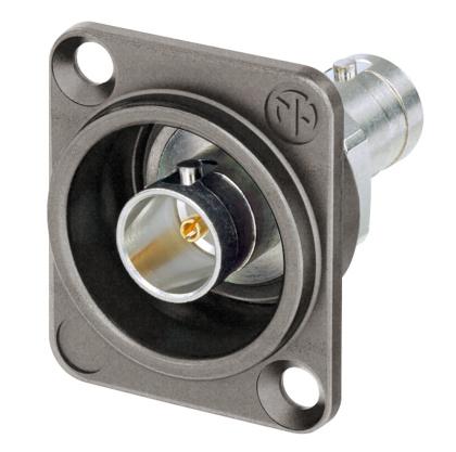 NBB75DFIX - Neutrik - NBB75DFIX - Isolated UHD BNC chassis connector, feedthrough in antraloy plated D-shape housing.