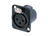 NC3FD-LX-B - Neutrik - NC3FD-LX-B - 3 pole female receptacle, solder cups, black metal housing, gold contacts.